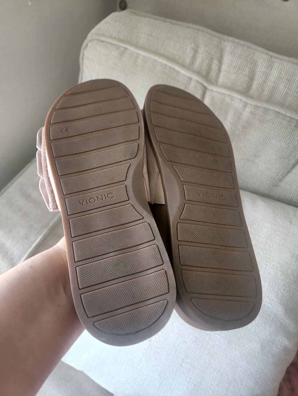 Vionic Taupe Ruffle Slide Sandals - Picture 4 of 7